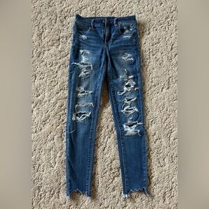 American Eagle Next Level Stretch Hi-Rise Jegging Crop Distressed, size 4 Long.